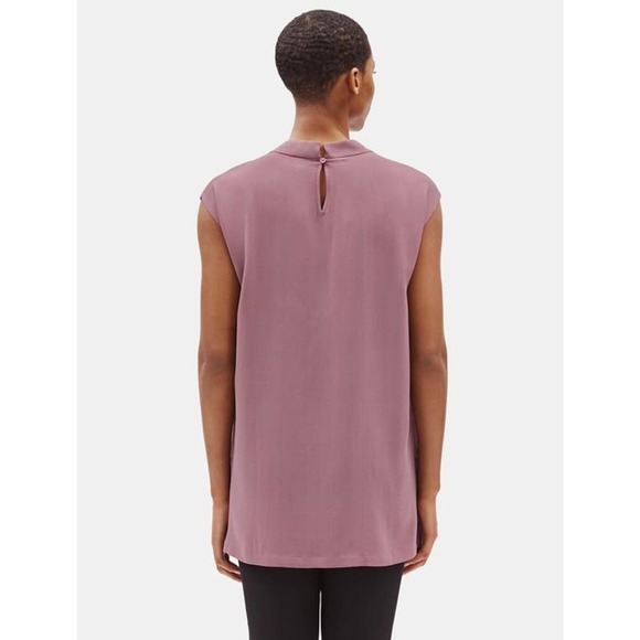 EILEEN FISHER Tunic Top Womens S Mauve Purple Silk Georgette Crepe Funnel Neck - Picture 4 of 16